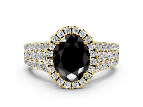 Yellow gold Fancy Black Oval Cut Halo Pavé Diamond Engagement Ring with Split Shank and Four-Prong Setting_3