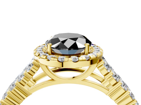 Yellow gold Fancy Black Oval Cut Halo Pavé Diamond Engagement Ring with Split Shank and Four-Prong Setting_7