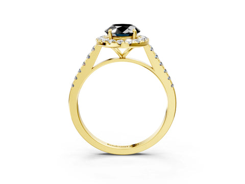 Yellow gold Fancy Black Oval Cut Halo Pave Diamond Engagement Ring with Four-Prong Setting_3