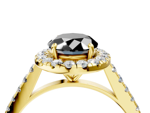 Yellow gold Fancy Black Oval Cut Halo Pave Diamond Engagement Ring with Four-Prong Setting_4