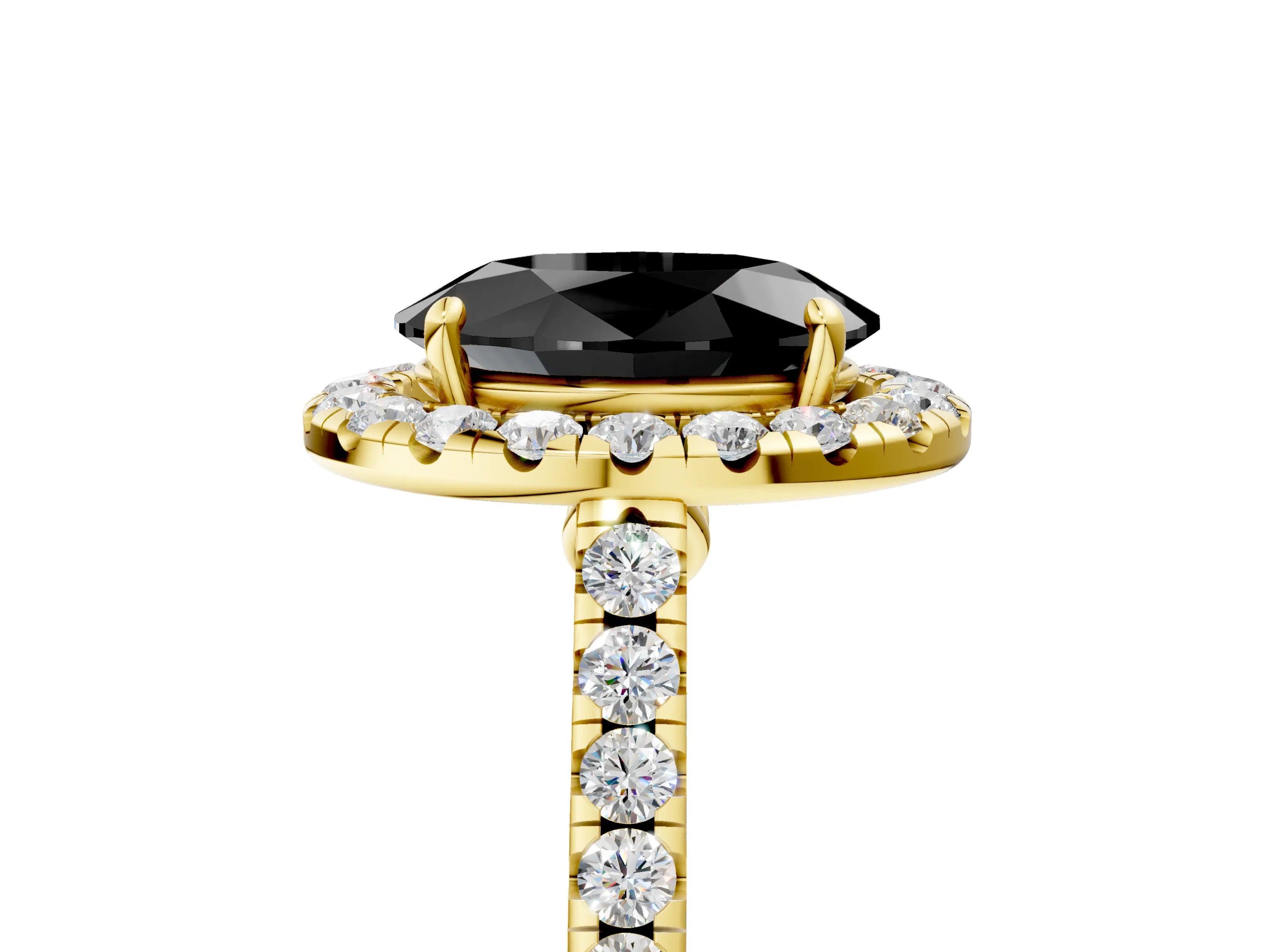 Yellow gold Fancy Black Oval Cut Halo Pave Diamond Engagement Ring with Four-Prong Setting_5