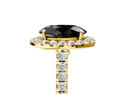Yellow gold Fancy Black Oval Cut Halo Pave Diamond Engagement Ring with Four-Prong Setting_5