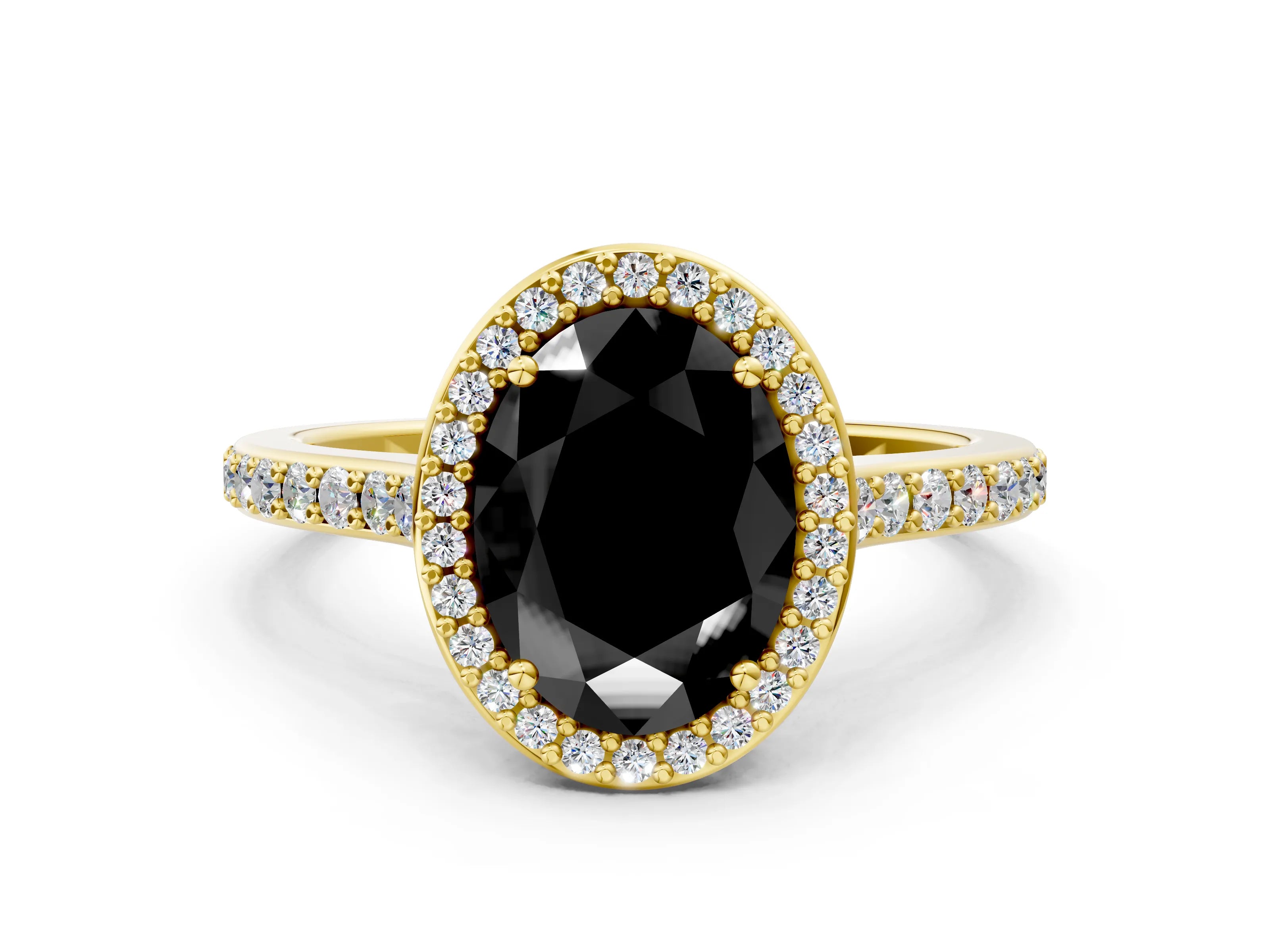 Yellow gold Fancy Black Oval Cut Halo Round Diamond Pavé Band with Four-Prong Setting_3