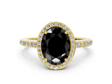 Yellow gold Fancy Black Oval Cut Halo Round Diamond Pavé Band with Four-Prong Setting_3