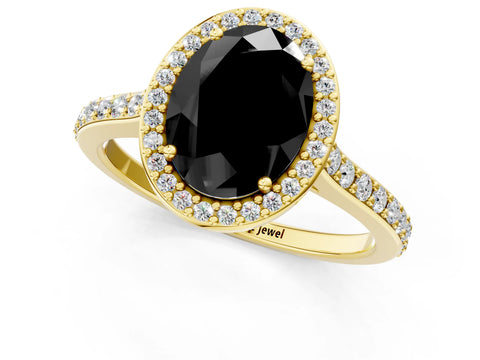 Yellow gold Fancy Black Oval Cut Halo Round Diamond Pavé Band with Four-Prong Setting_4