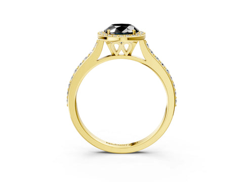 Yellow gold Fancy Black Oval Cut Halo Round Diamond Pavé Band with Four-Prong Setting_6
