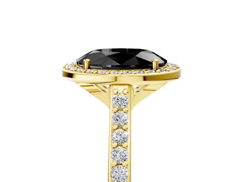 Yellow gold Fancy Black Oval Cut Halo Round Diamond Pavé Band with Four-Prong Setting_8