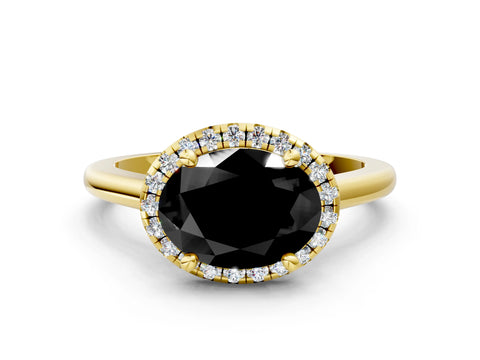 Yellow gold Fancy Black Oval Cut Halo Round Diamond Solitaire Engagement Ring with Pave Band and Four-Prong Setting_12