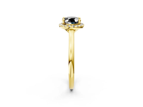 Yellow gold Fancy Black Oval Cut Halo Round Diamond Solitaire Engagement Ring with Pave Band and Four-Prong Setting_14