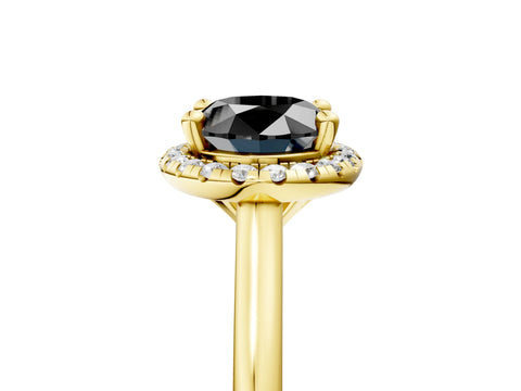 Yellow gold Fancy Black Oval Cut Halo Round Diamond Solitaire Engagement Ring with Pave Band and Four-Prong Setting_17