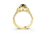 Yellow gold Fancy Black Oval Cut Halo Round Diamond Twist Band with Four-Prong Setting_3