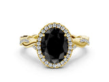 Yellow gold Fancy Black Oval Cut Halo Twist Band with Four-Prong Setting_12