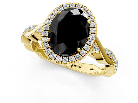Yellow gold Fancy Black Oval Cut Halo Twist Band with Four-Prong Setting_13
