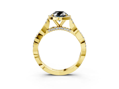 Yellow gold Fancy Black Oval Cut Halo Twist Band with Four-Prong Setting_15