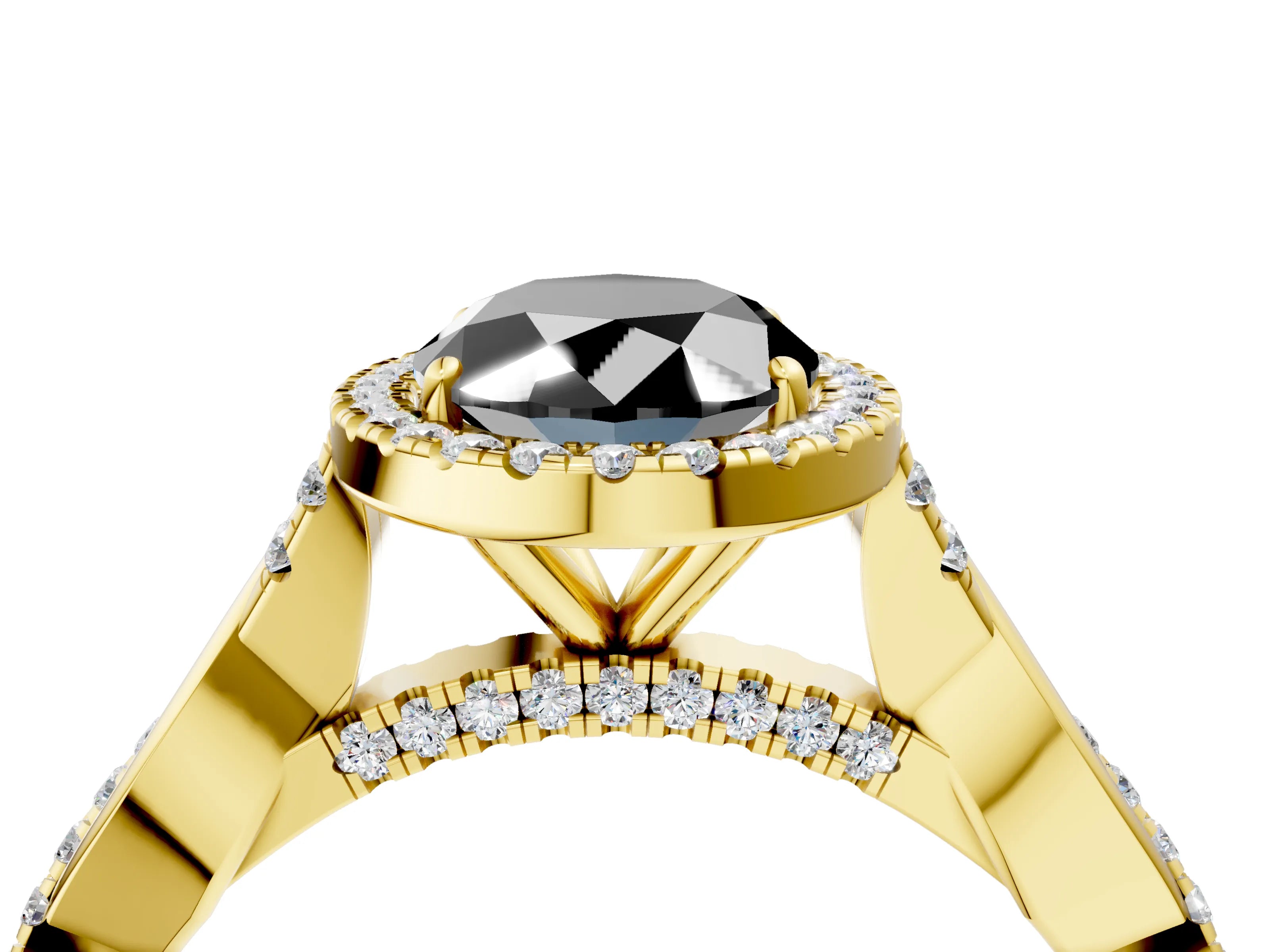Yellow gold Fancy Black Oval Cut Halo Twist Band with Four-Prong Setting_16