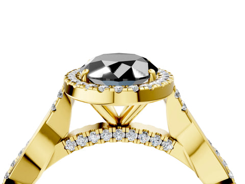 Yellow gold Fancy Black Oval Cut Halo Twist Band with Four-Prong Setting_16