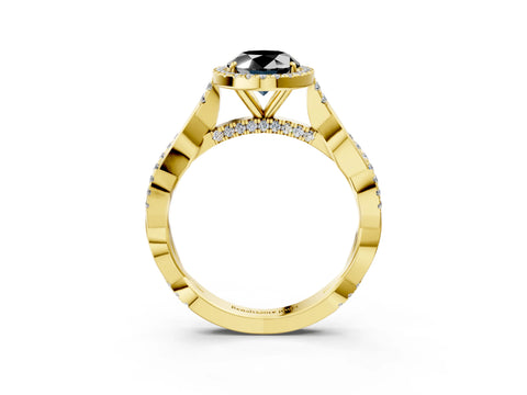 Yellow gold Fancy Black Oval Cut Halo Twist Band with Four-Prong Setting_3