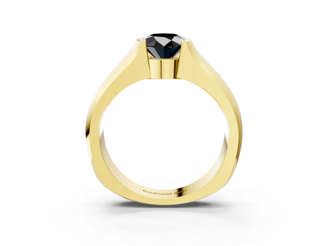 Yellow gold Fancy Black Oval Cut Solitaire Bezel Set Diamond Ring with Wide Band_3