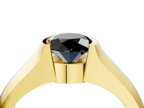 Yellow gold Fancy Black Oval Cut Solitaire Bezel Set Diamond Ring with Wide Band_4