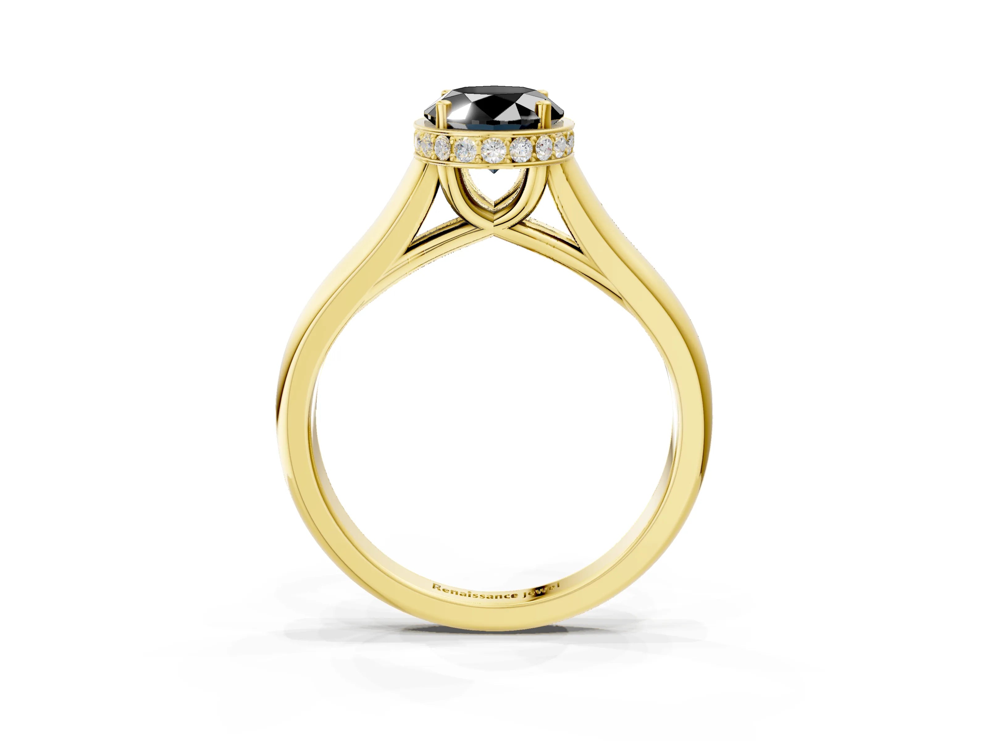 Yellow gold Fancy Black Oval Cut Solitaire Diamond Engagement Ring with Four-Prong Setting and Tapered Band_3