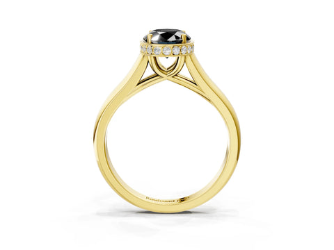 Yellow gold Fancy Black Oval Cut Solitaire Diamond Engagement Ring with Four-Prong Setting and Tapered Band_3