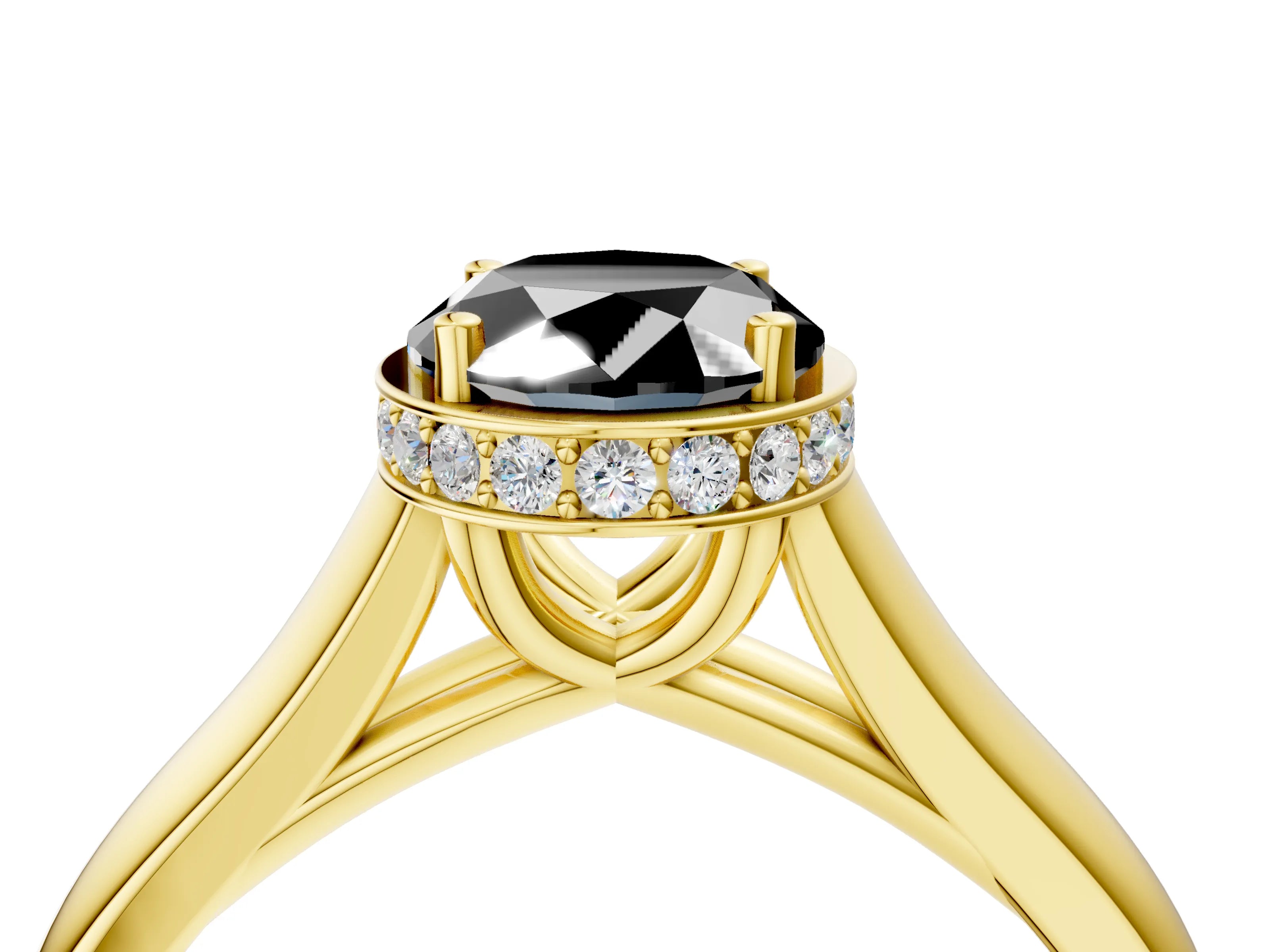 Yellow gold Fancy Black Oval Cut Solitaire Diamond Engagement Ring with Four-Prong Setting and Tapered Band_4
