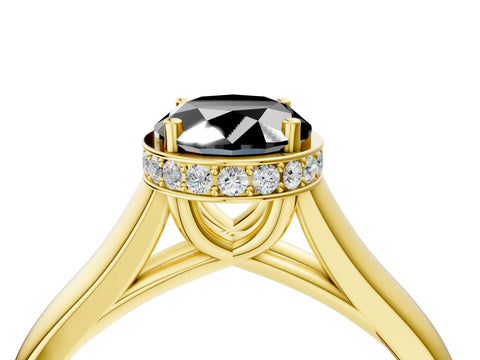 Yellow gold Fancy Black Oval Cut Solitaire Diamond Engagement Ring with Four-Prong Setting and Tapered Band_4