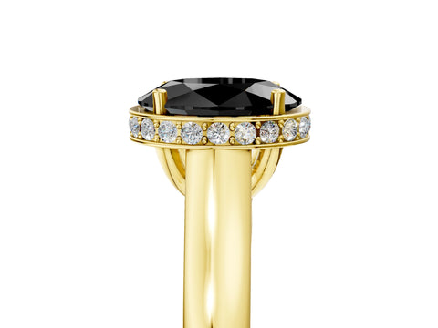 Yellow gold Fancy Black Oval Cut Solitaire Diamond Engagement Ring with Four-Prong Setting and Tapered Band_5