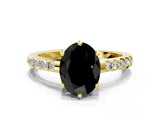 Yellow gold Fancy Black Oval Cut Solitaire Diamond Engagement Ring with Pavé Band and Six-Prong Setting_12