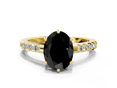 Yellow gold Fancy Black Oval Cut Solitaire Diamond Engagement Ring with Pavé Band and Six-Prong Setting_12