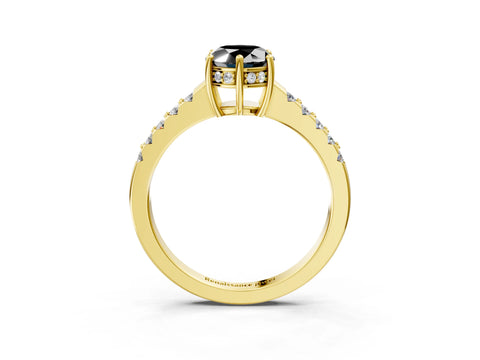 Yellow gold Fancy Black Oval Cut Solitaire Diamond Engagement Ring with Pavé Band and Six-Prong Setting_15