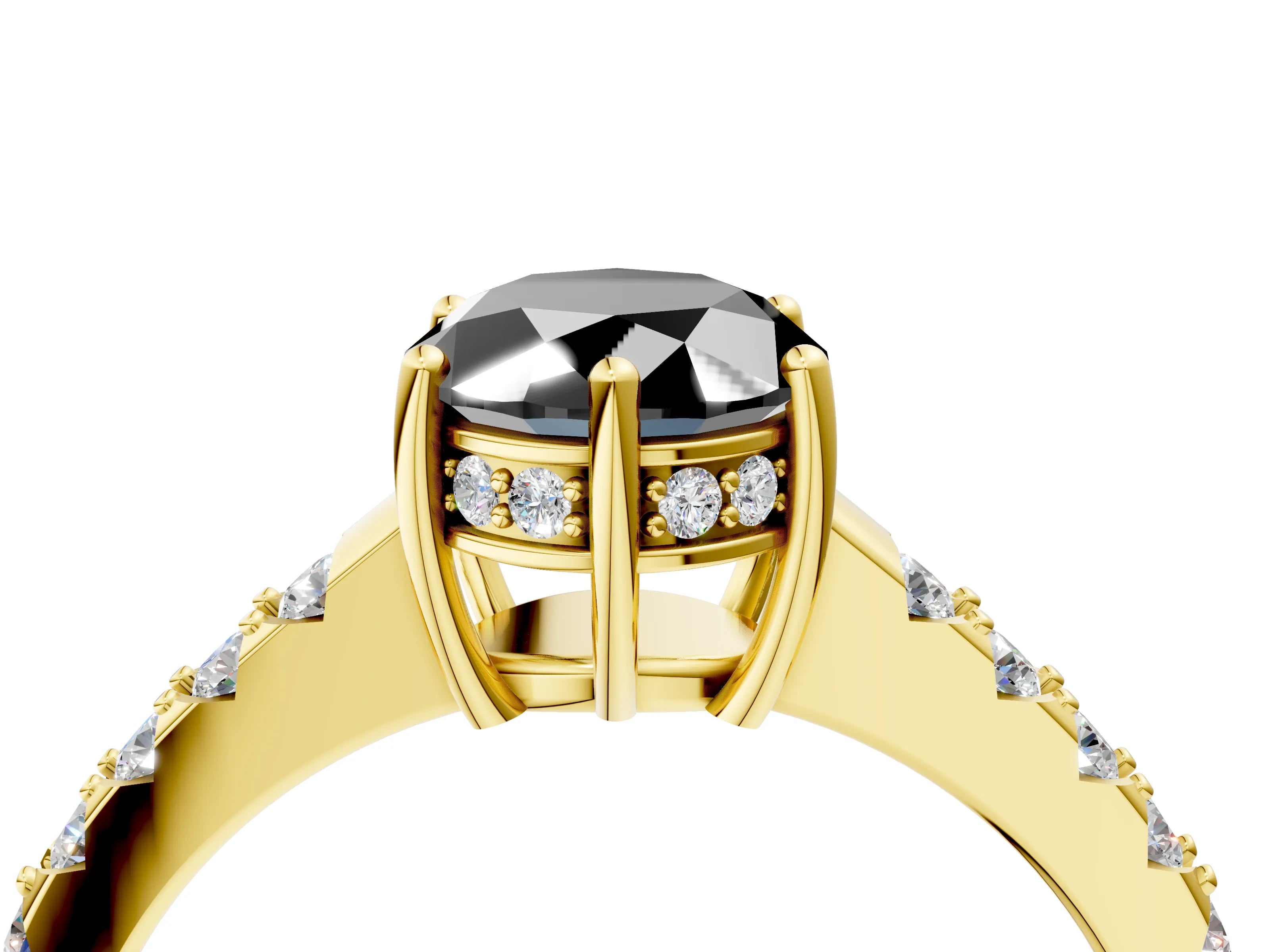 Yellow gold Fancy Black Oval Cut Solitaire Diamond Engagement Ring with Pavé Band and Six-Prong Setting_16