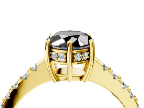 Yellow gold Fancy Black Oval Cut Solitaire Diamond Engagement Ring with Pavé Band and Six-Prong Setting_16