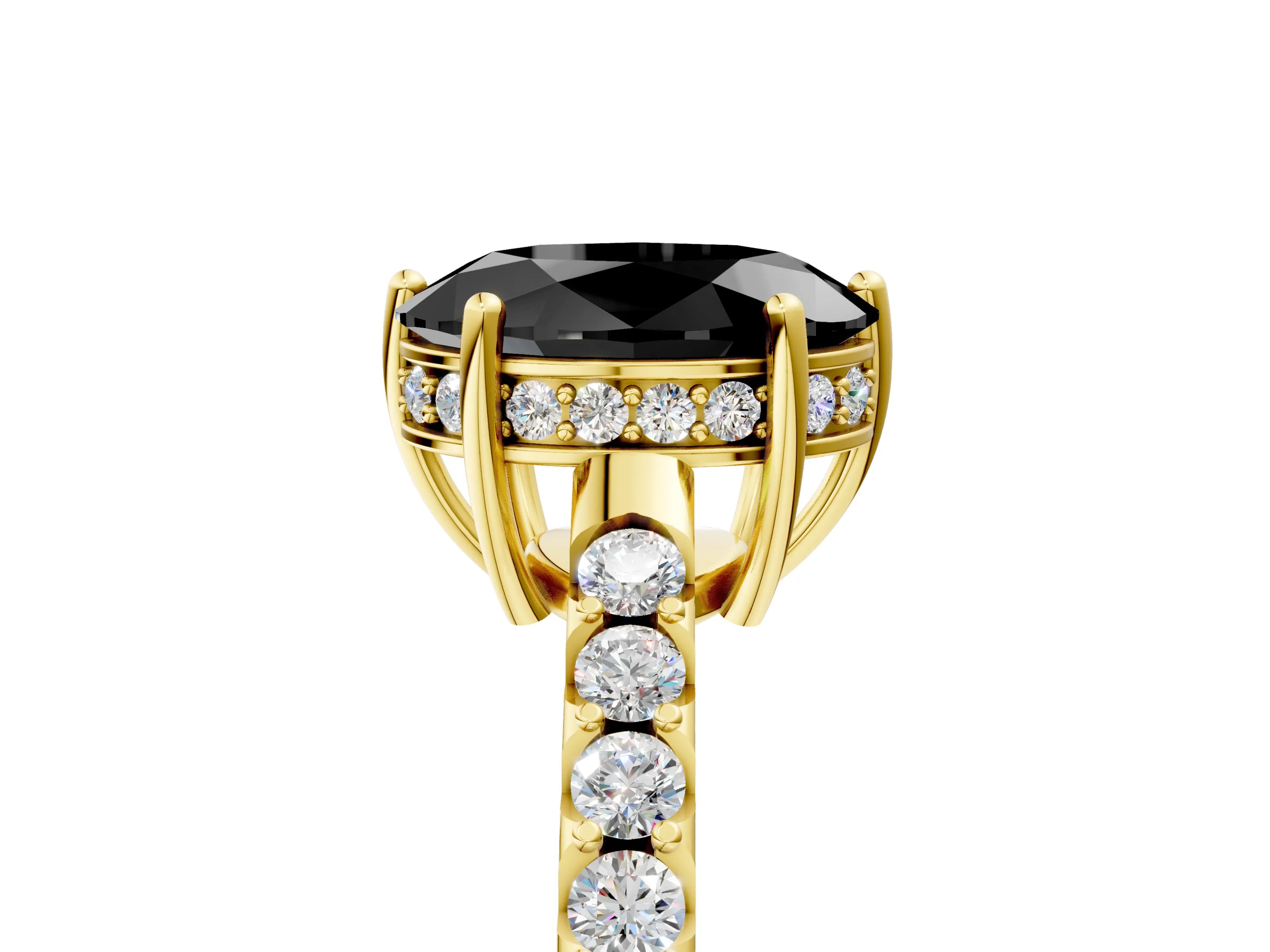 Yellow gold Fancy Black Oval Cut Solitaire Diamond Engagement Ring with Pavé Band and Six-Prong Setting_17