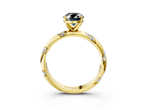Yellow gold Fancy Black Oval Cut Solitaire Diamond Engagement Ring with Twisted Pave Band and Four-Prong Setting_6