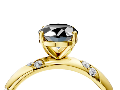 Yellow gold Fancy Black Oval Cut Solitaire Diamond Engagement Ring with Twisted Pave Band and Four-Prong Setting_7