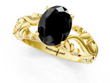 Yellow gold Fancy Black Oval Cut Solitaire Diamond Leaf-Inspired Vine Band Ring with Prong Setting_1