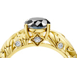 Yellow gold Fancy Black Oval Cut Solitaire Diamond Leaf-Inspired Vine Band Ring with Prong Setting_4