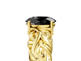 Yellow gold Fancy Black Oval Cut Solitaire Diamond Leaf-Inspired Vine Band Ring with Prong Setting_5