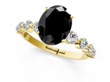 Yellow gold Fancy Black Oval Cut Solitaire Diamond Ring with Pave Band and Four-Prong Setting_1