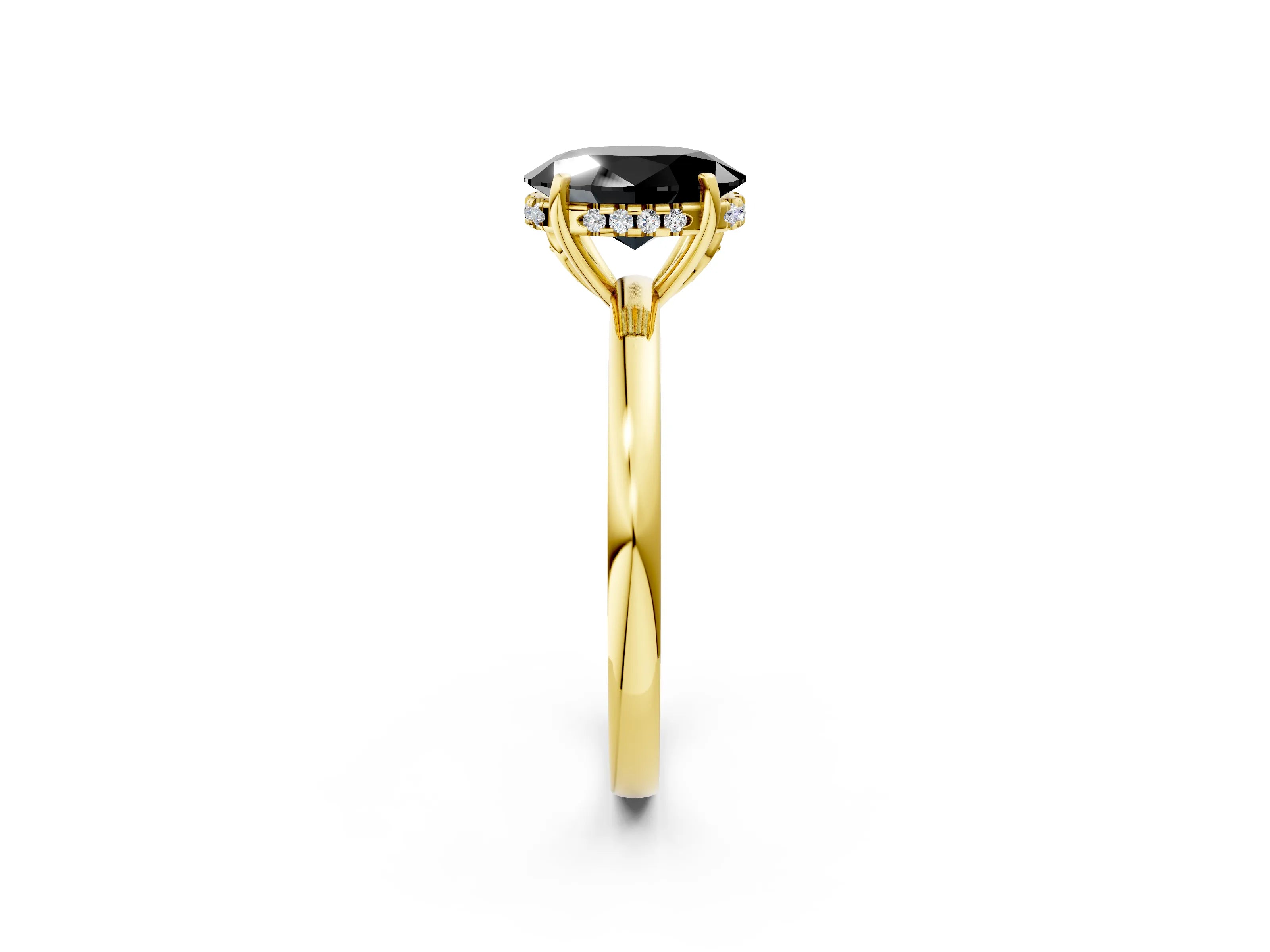 Yellow gold Fancy Black Oval Cut Solitaire Diamond Ring with Prong Setting and Plain Band_2