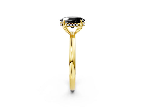 Yellow gold Fancy Black Oval Cut Solitaire Diamond Ring with Prong Setting and Plain Band_2