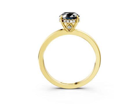 Yellow gold Fancy Black Oval Cut Solitaire Diamond Ring with Prong Setting and Plain Band_3