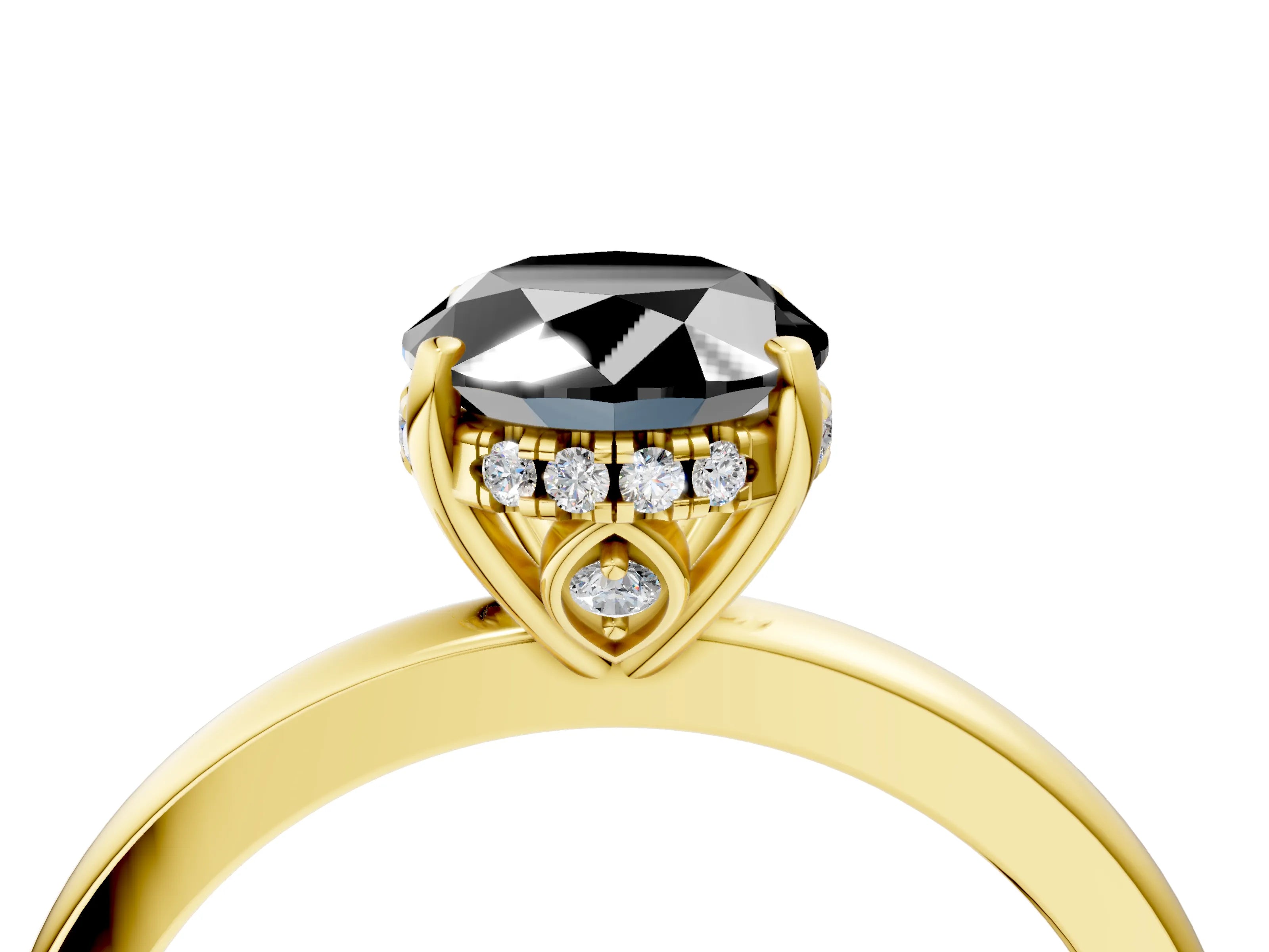 Yellow gold Fancy Black Oval Cut Solitaire Diamond Ring with Prong Setting and Plain Band_4
