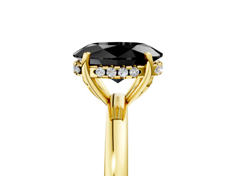 Yellow gold Fancy Black Oval Cut Solitaire Diamond Ring with Prong Setting and Plain Band_5