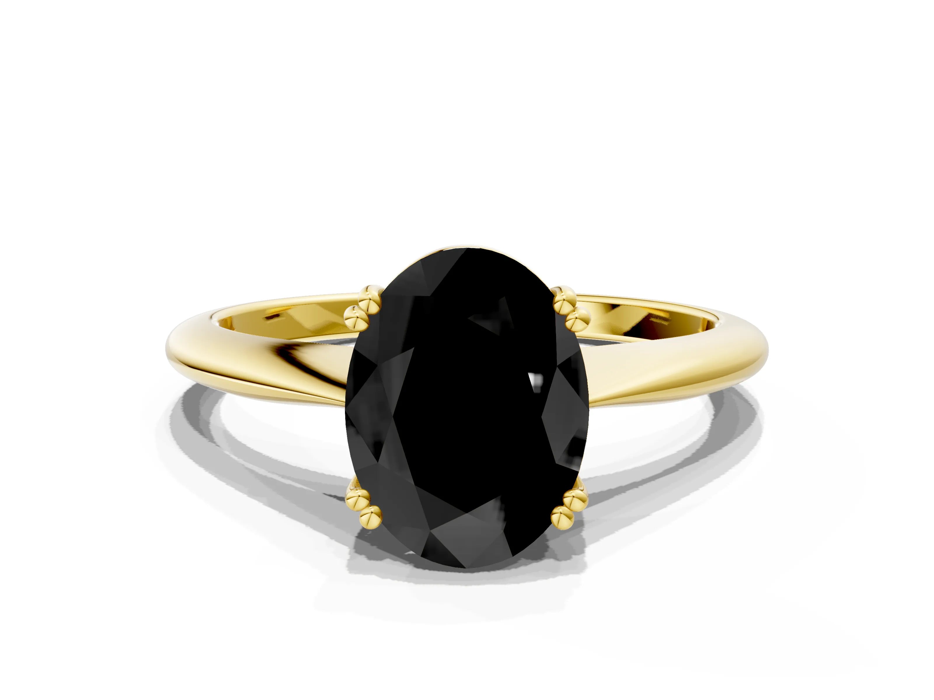 Yellow gold Fancy Black Oval Cut Solitaire Diamond Ring with Six-Prong Setting and Classic Band