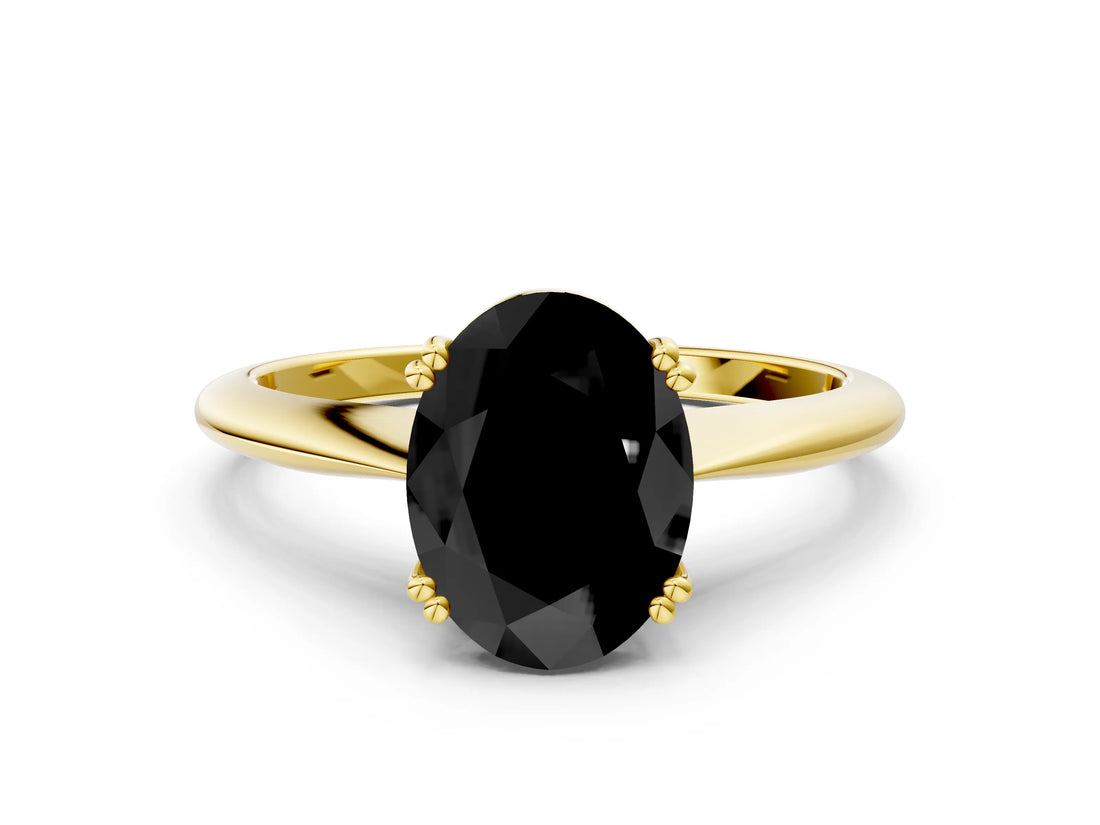 Yellow gold Fancy Black Oval Cut Solitaire Diamond Ring with Six-Prong Setting and Classic Band_12