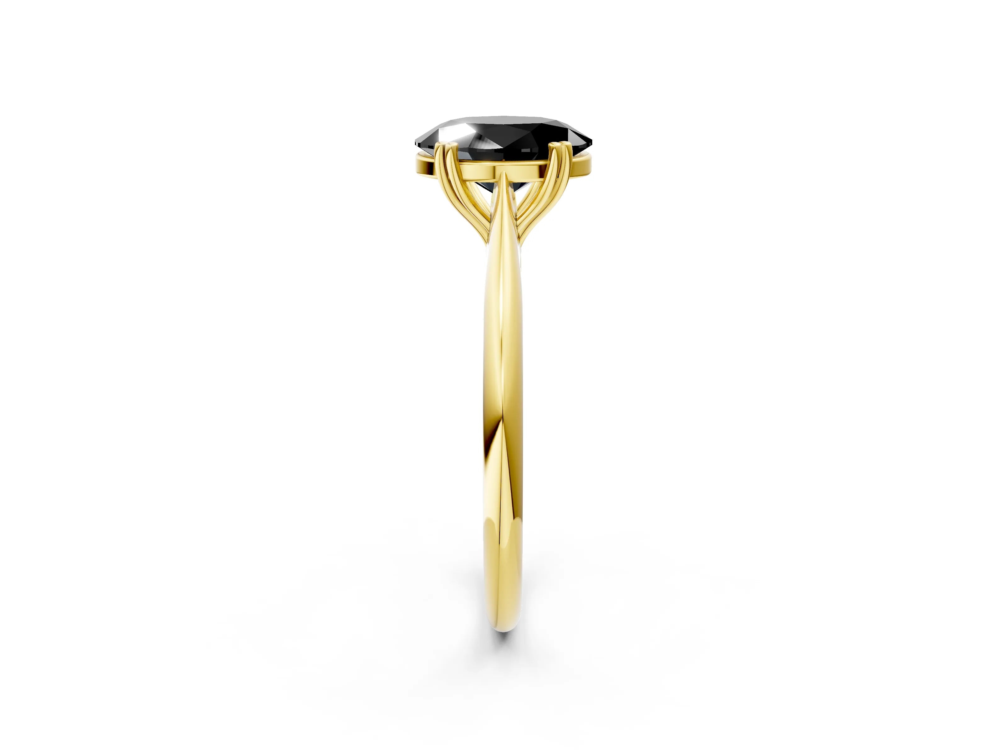 Yellow gold Fancy Black Oval Cut Solitaire Diamond Ring with Six-Prong Setting and Classic Band_2
