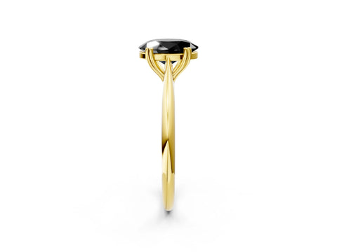Yellow gold Fancy Black Oval Cut Solitaire Diamond Ring with Six-Prong Setting and Classic Band_2