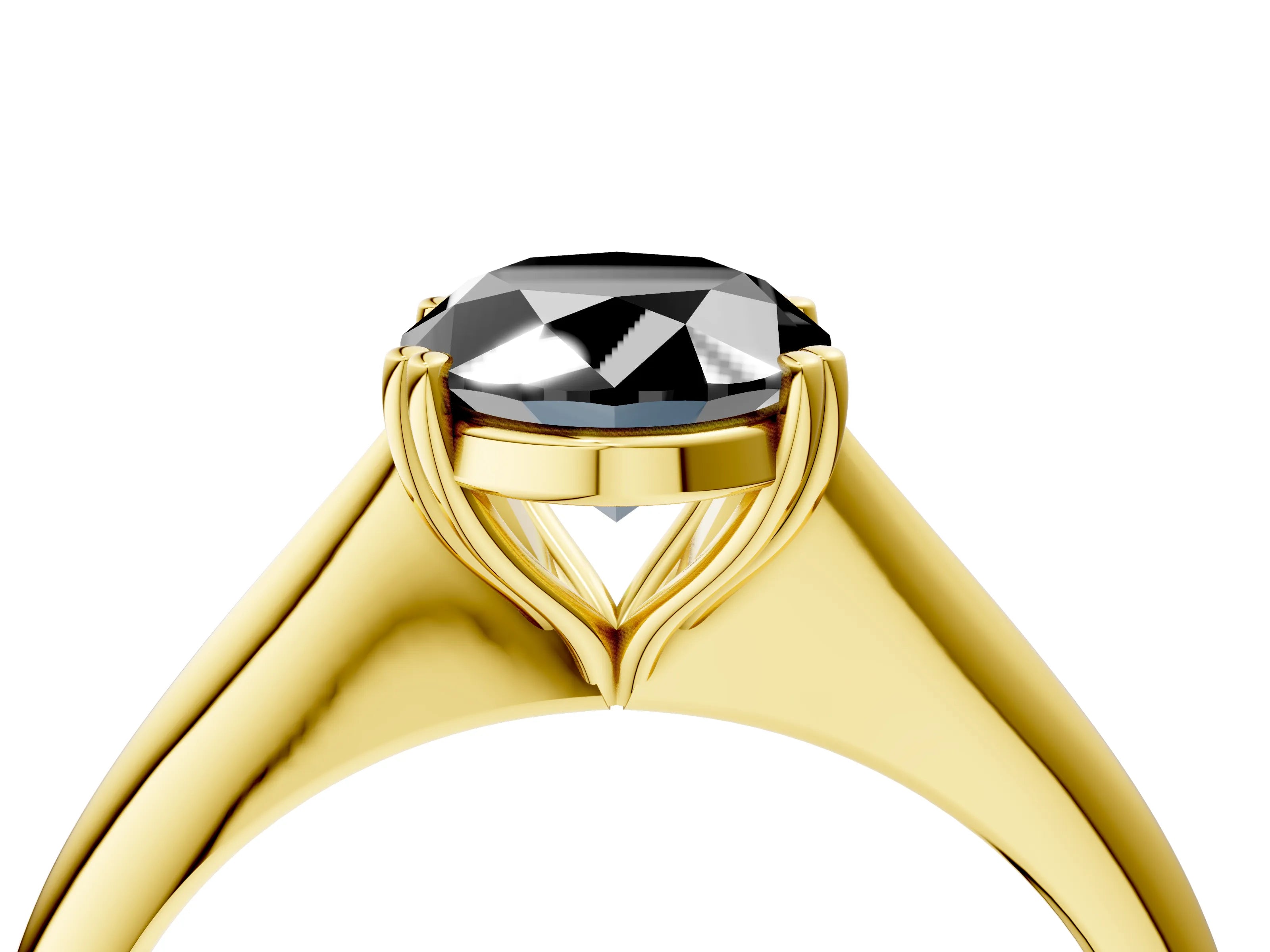 Yellow gold Fancy Black Oval Cut Solitaire Diamond Ring with Six-Prong Setting and Classic Band_4